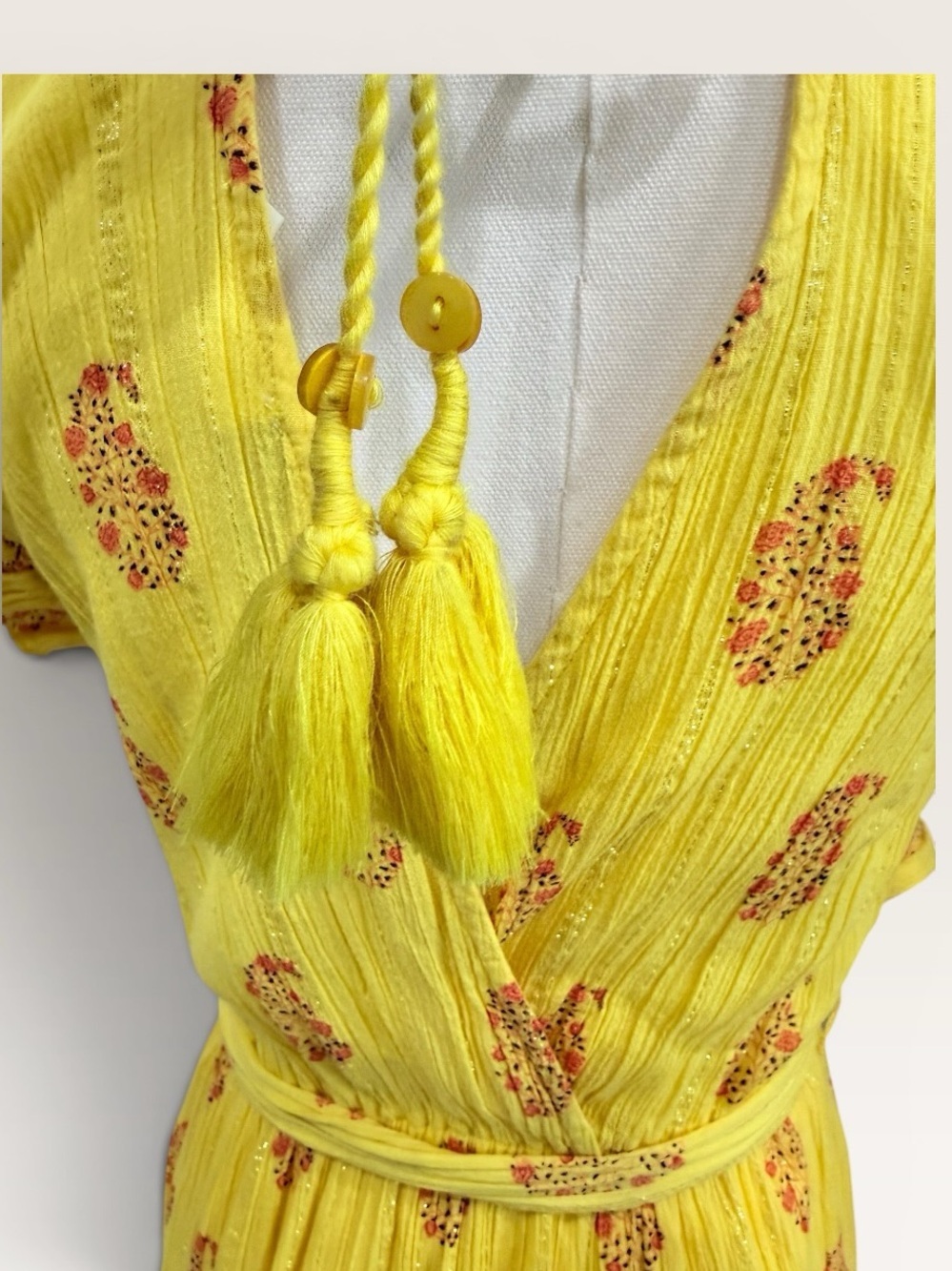 A loves A Daisy Yellow Floral Metallic V-Neck Ruffle Sleeve Tiered Maxi Dress - Picture 7 of 12